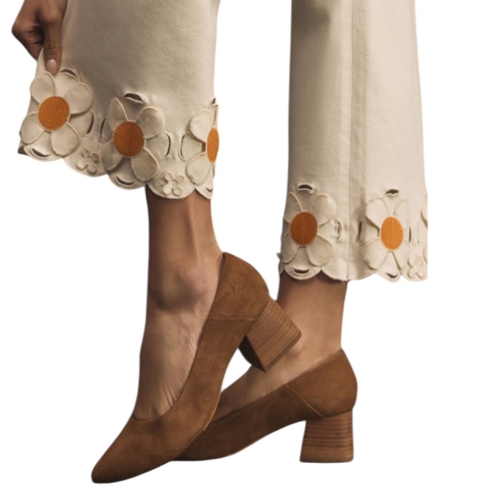 Maeve Colette Flower Embroidered denim Twill Wide leg Jeans Off White Size 30 - Picture 9 of 12
